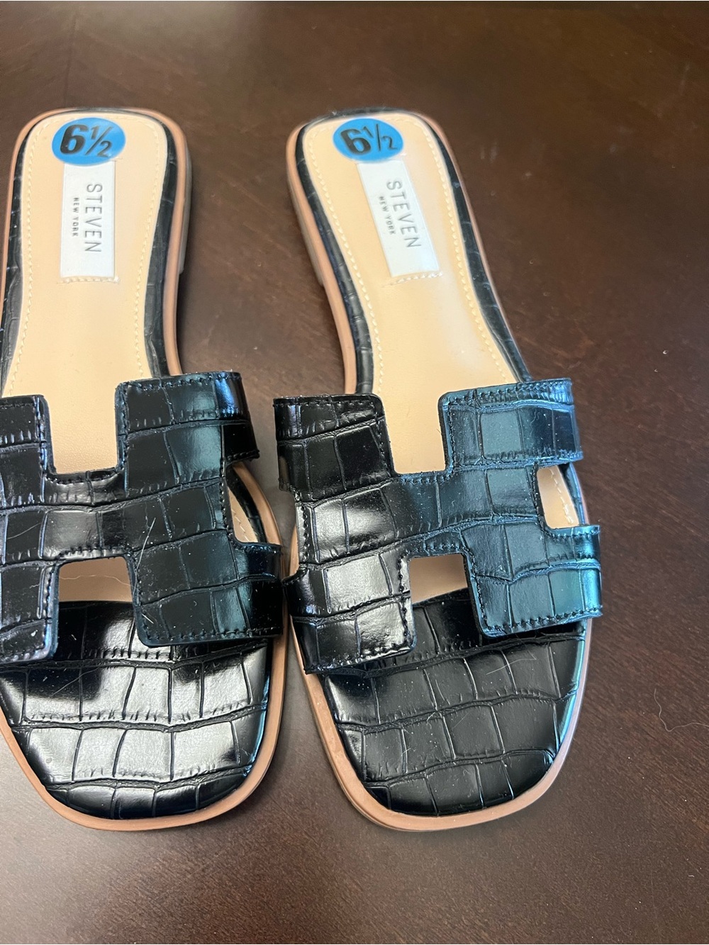 Steven New York Black Croc-Embossed Slide Mules